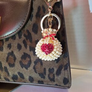 Pearls & Heart Bag Charm/Keychain...New